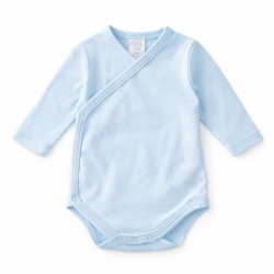 Vienkrāsains jaundzimušo bodijs ar aizdari priekšpusē, gaiši zils