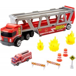 Matchbox GWM23 Construction Hauler with 1 Fire Engine and 8 Accessories, 