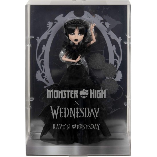 Monster High Wednesday Collectible Doll, Rave’N Wednesday in Black Gown Inspired By Dance Scene, HXJ03