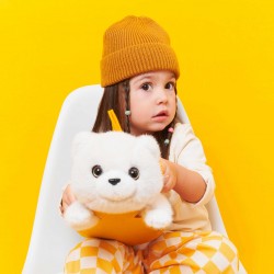 Plīša kaķis Milo - balts kaķis somiņā  (56cm)