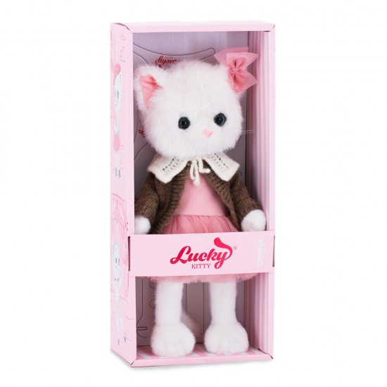 Orange Toys Lucky Kitty Lucky Sophie balta kaķenīte rozā tilla kleitā un brūnā jaciņā, 38 cm