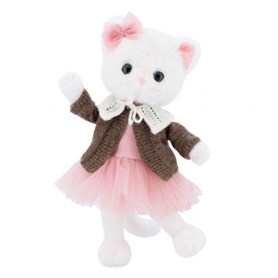 Orange Toys Lucky Kitty Lucky Sophie balta kaķenīte rozā tilla kleitā un brūnā jaciņā, 38 cm