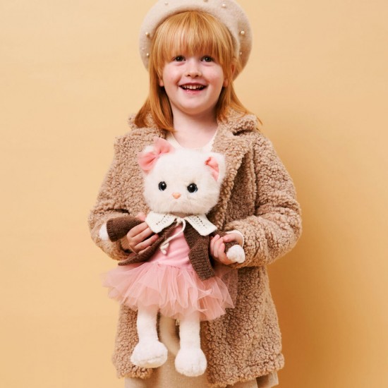 Orange Toys Lucky Kitty Lucky Sophie balta kaķenīte rozā tilla kleitā un brūnā jaciņā, 38 cm