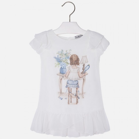 MAYORALGirl print short sleeve blouse with ruffles and strass 3187/10 MAYORALGirl print short sleeve blouse with ruffles and strass 3187/10