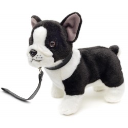 Uni Toys soft toy French bulldog black and white with leash, 25 cm