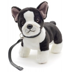 Uni Toys mīkstā rotaļlieta franču buldogs melnbalts ar pavadiņu, 25 cm