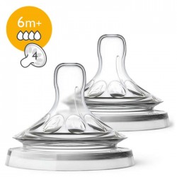 PHILIPS AVENT NATURAL BAROŠANAS PUDEĻU SILIKONA KNUPĪŠI, ĀTRA PLŪSMA, 6M+ (2 GAB) SCF044/27