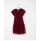 Drop waist dress with cap sleeves and a sparkling tulle overlay.