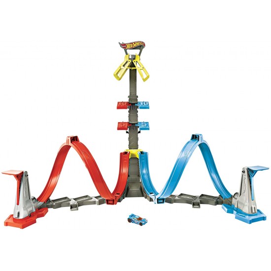 Hot Wheels Loop & Launch Plastic Ramp Toy Car Trick Racing Track Play Set with 1 Car and 2 Ramps for Ages 5 Years and up, Multicolor