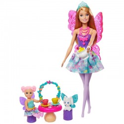 Barbie Dreamtopia tējas ballītes rotaļu komplekts ar Barbie®Fairy lelli un aksesuāriem GJK49
