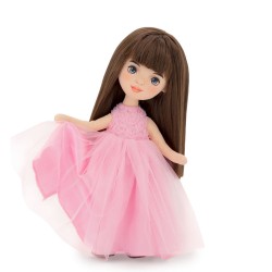 Lelle no kolekcijas Sweet Sisters Sofija  rozā tilla kleita ar rozītēm (32cm) SS03-03
