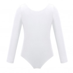 Dance, sports, gymnastics bodysuit with long sleeves, white