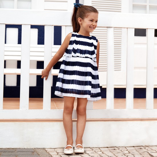 Mayoral Pleated striped dress for girl 3944/65 Mayoral Pleated striped dress for girl 3944/65